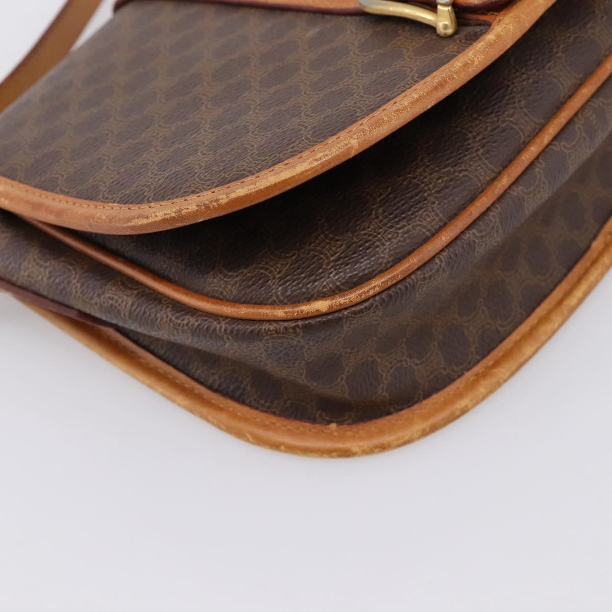 CELINE Macadam Canvas Shoulder Bag PVC Leather Brown Gold Auth ep15969