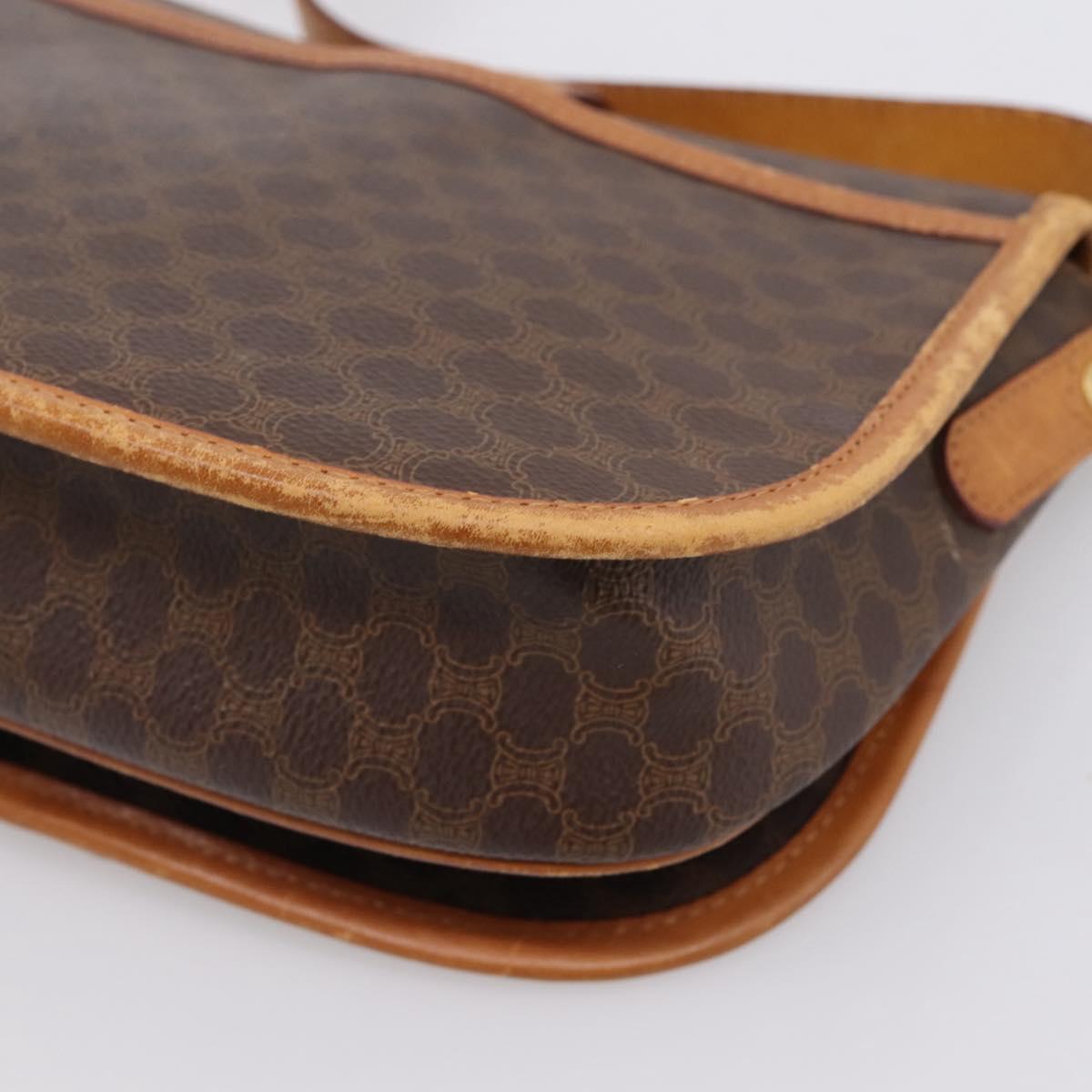 CELINE Macadam Canvas Shoulder Bag PVC Leather Brown Gold Auth ep15969