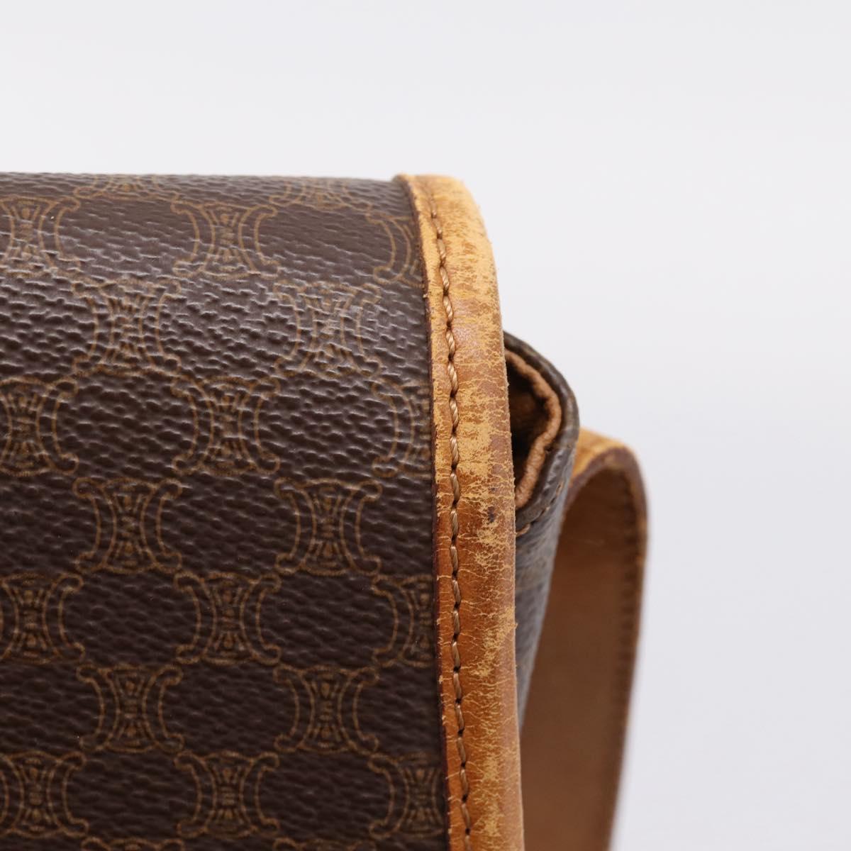 CELINE Macadam Canvas Shoulder Bag PVC Leather Brown Gold Auth ep15969