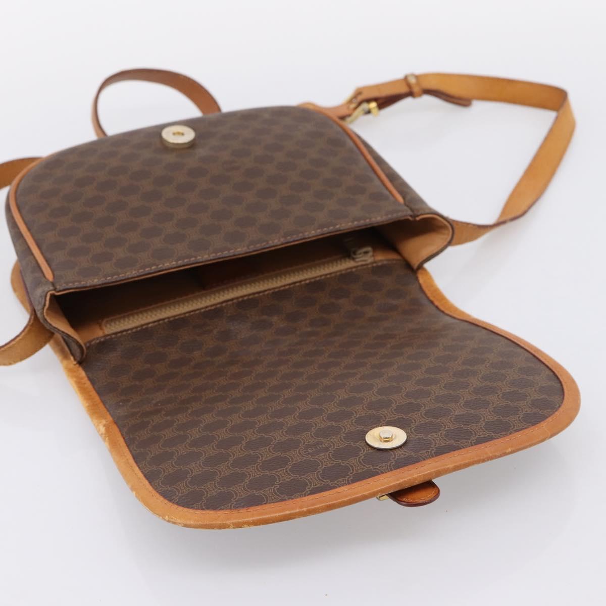 CELINE Macadam Canvas Shoulder Bag PVC Leather Brown Gold Auth ep15969