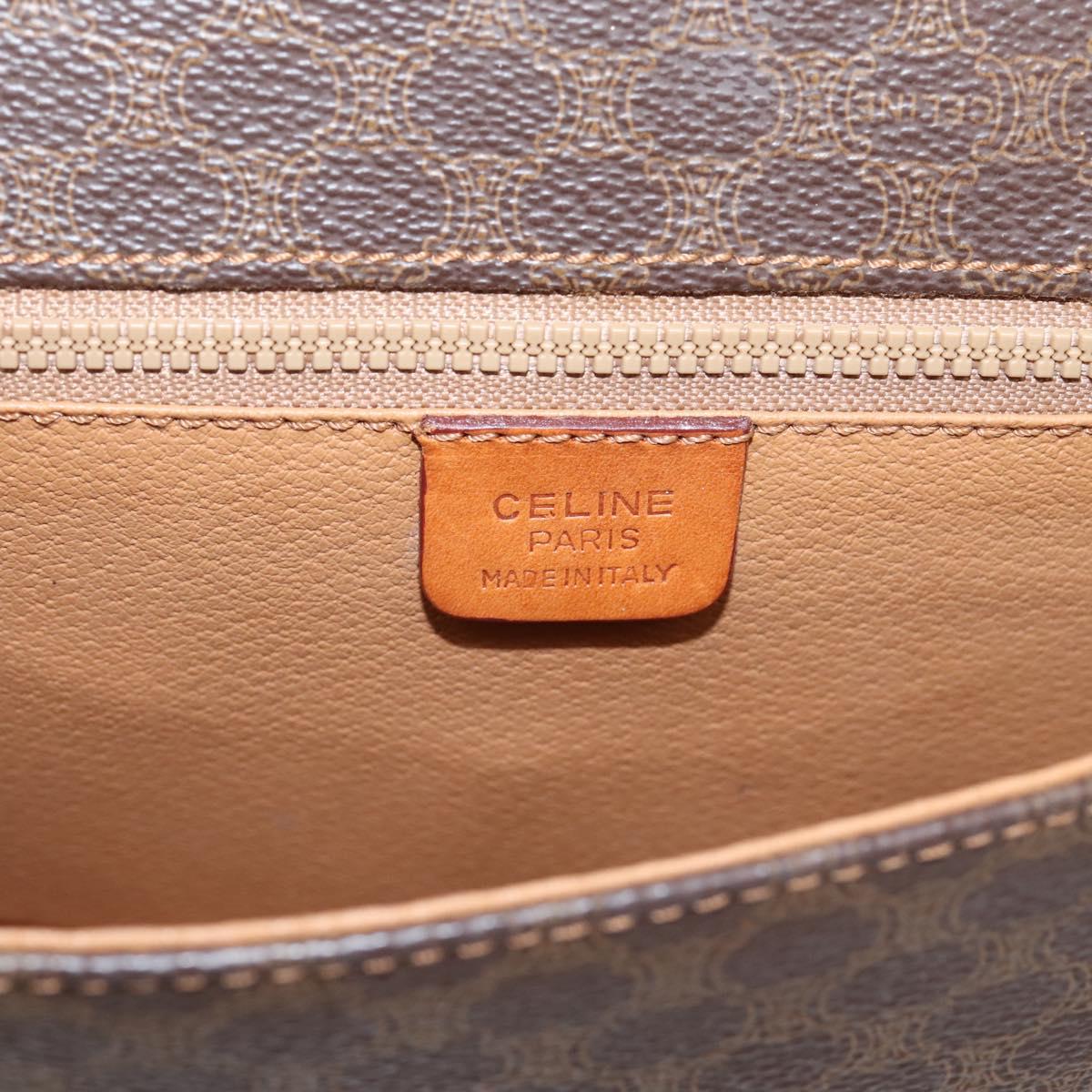 CELINE Macadam Canvas Shoulder Bag PVC Leather Brown Gold Auth ep15969