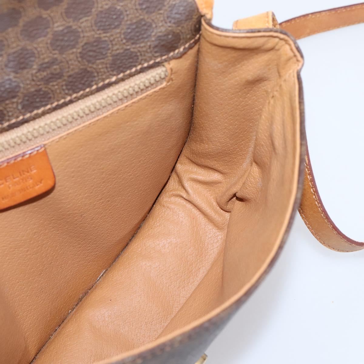 CELINE Macadam Canvas Shoulder Bag PVC Leather Brown Gold Auth ep15969
