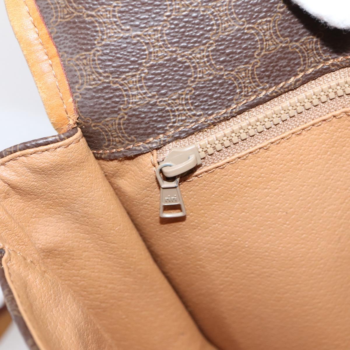 CELINE Macadam Canvas Shoulder Bag PVC Leather Brown Gold Auth ep15969