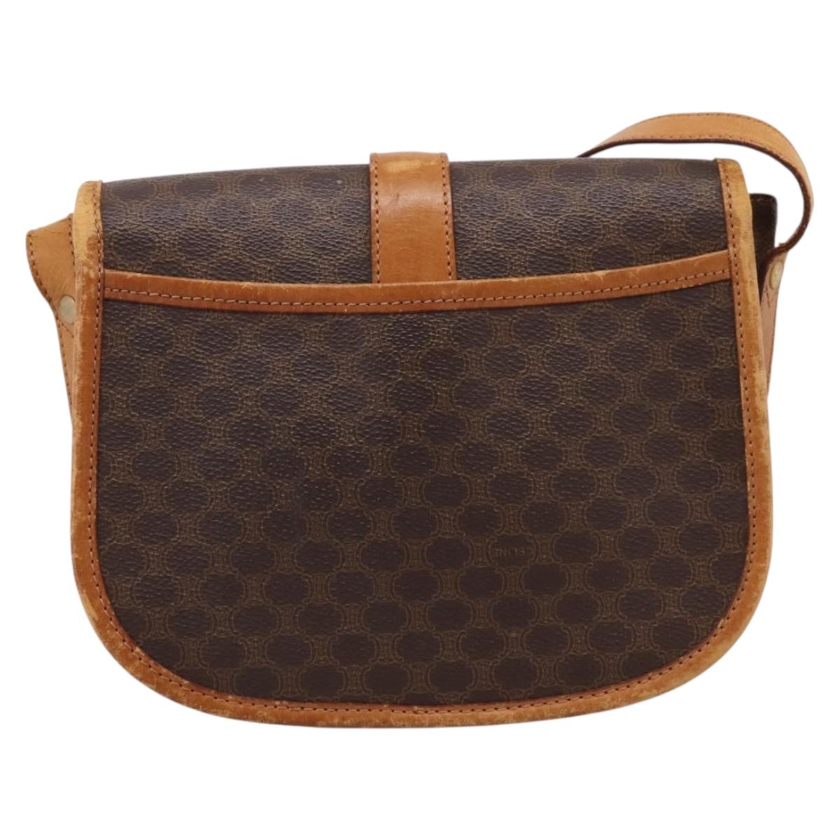 CELINE Macadam Canvas Shoulder Bag PVC Leather Brown Gold Auth ep15969