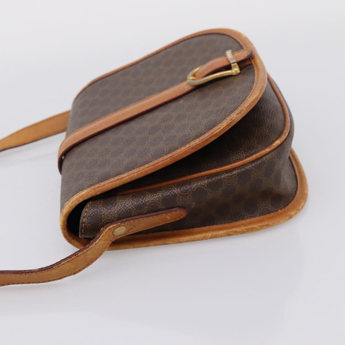 CELINE Macadam Canvas Shoulder Bag PVC Leather Brown Gold Auth ep15969