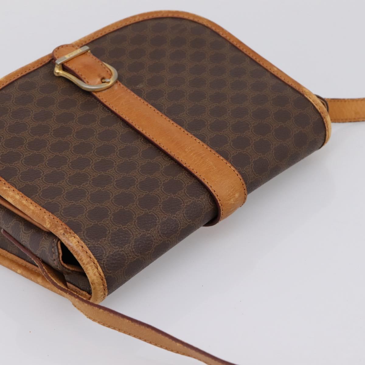 CELINE Macadam Canvas Shoulder Bag PVC Leather Brown Gold Auth ep15969