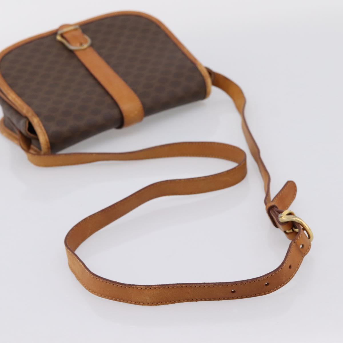 CELINE Macadam Canvas Shoulder Bag PVC Leather Brown Gold Auth ep15969