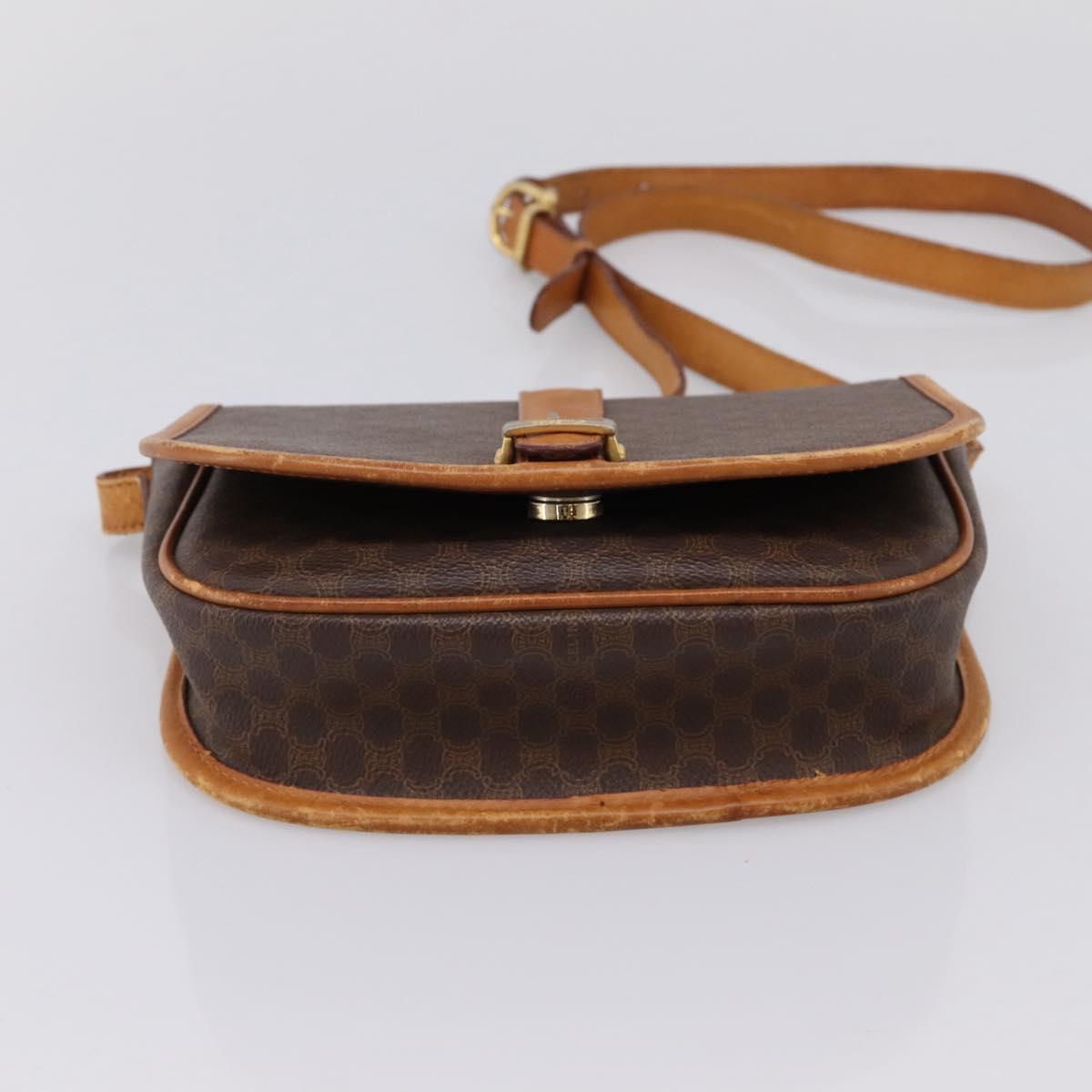 CELINE Macadam Canvas Shoulder Bag PVC Leather Brown Gold Auth ep15969