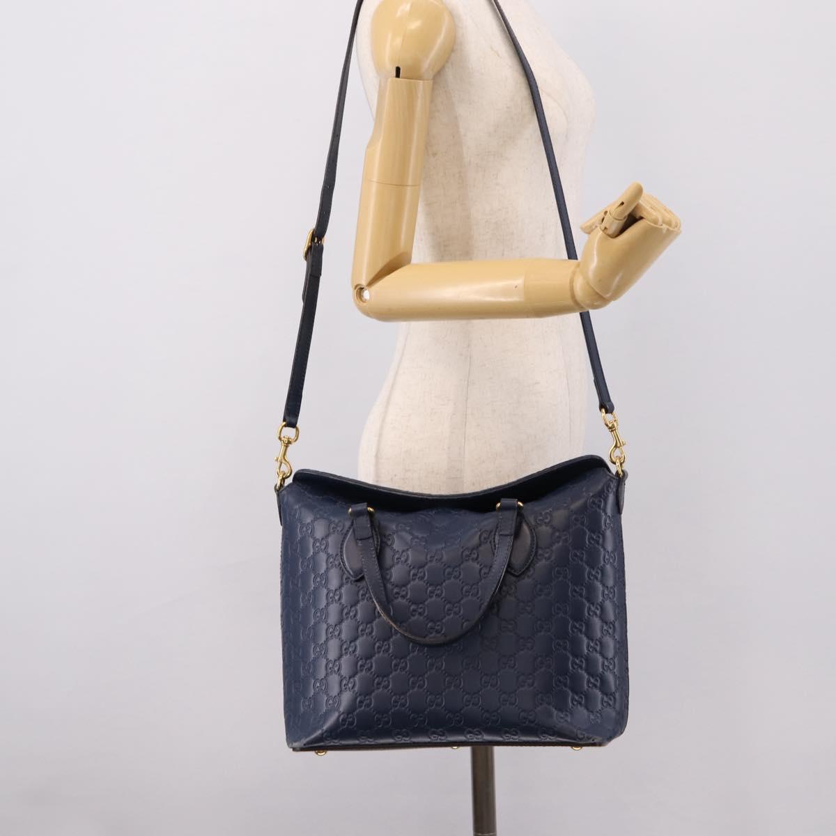 GUCCI GG Canvas Guccissima Hand Bag Leather 2way Blue Gold 428226 Auth ep15971