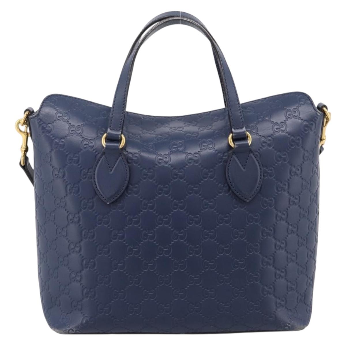 GUCCI GG Canvas Guccissima Hand Bag Leather 2way Blue Gold 428226 Auth ep15971