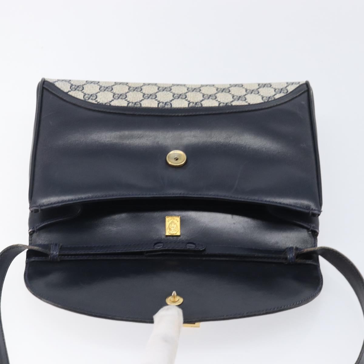 GUCCI GG Supreme Shoulder Bag PVC Navy Gold Auth ep15976