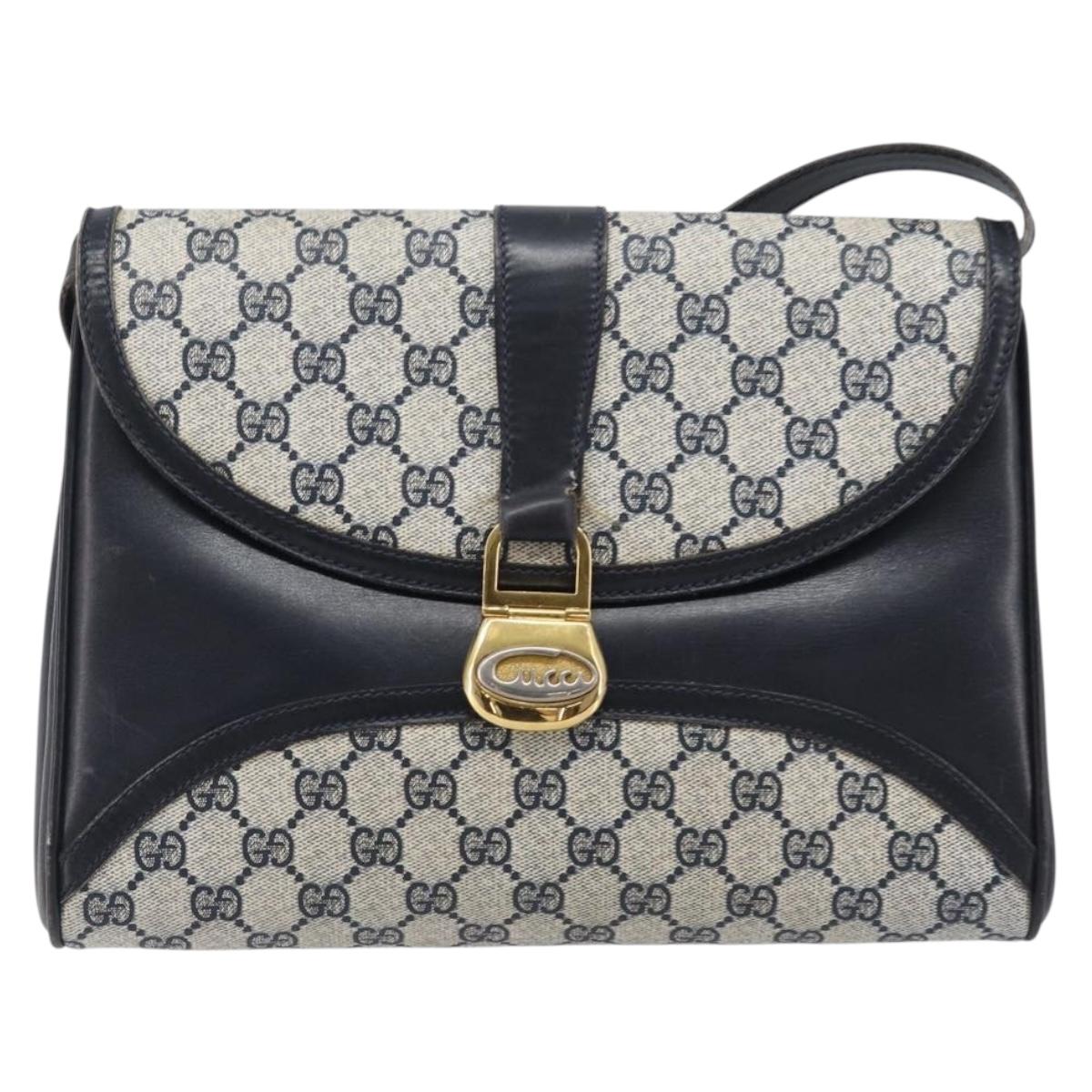 GUCCI GG Supreme Shoulder Bag PVC Navy Gold Auth ep15976