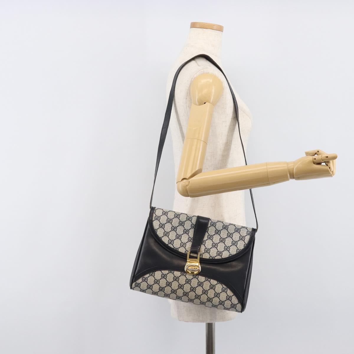 GUCCI GG Supreme Shoulder Bag PVC Navy Gold Auth ep15976