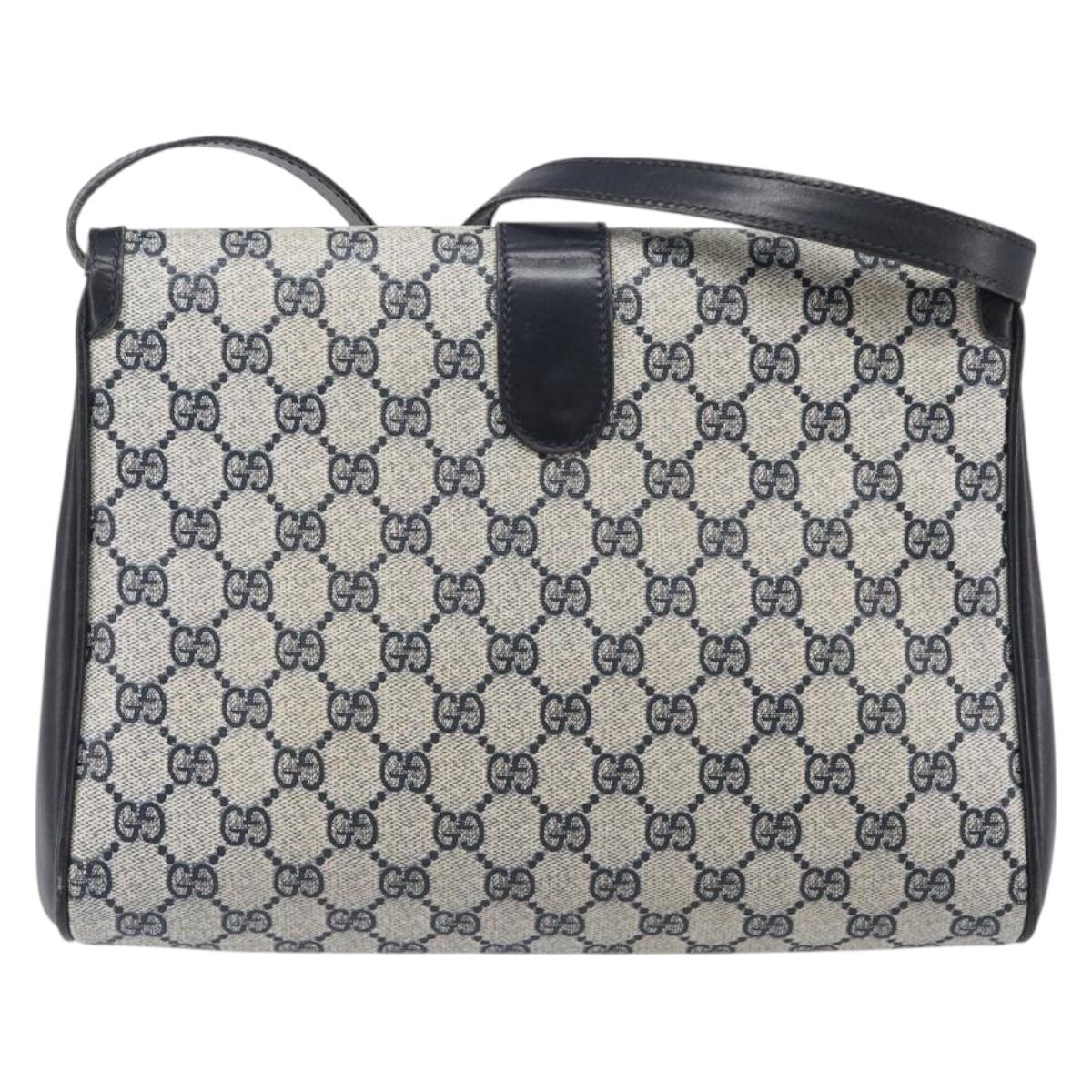 GUCCI GG Supreme Shoulder Bag PVC Navy Gold Auth ep15976