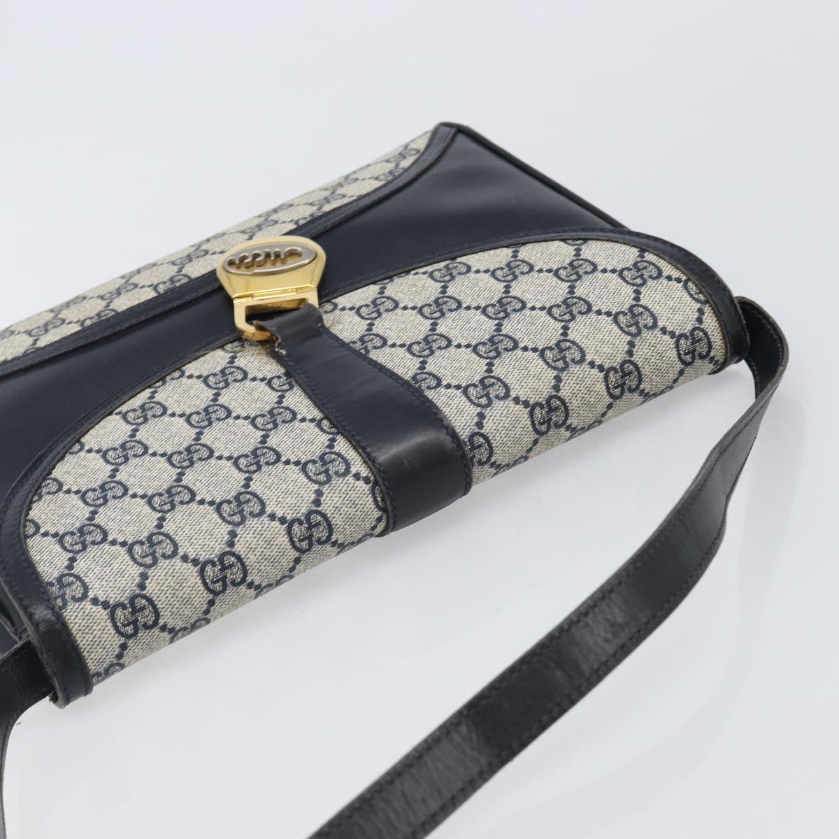 GUCCI GG Supreme Shoulder Bag PVC Navy Gold Auth ep15976