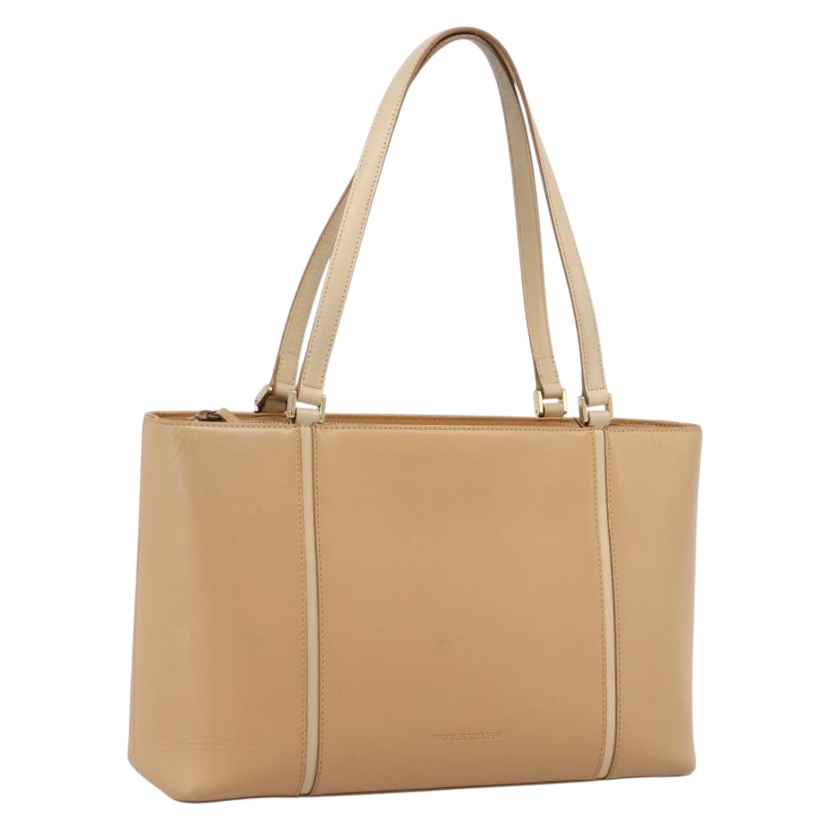 BURBERRY Hand Bag Leather Beige Gold Auth ep15977