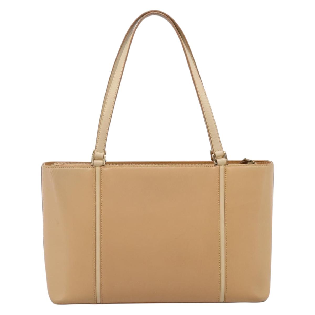 BURBERRY Hand Bag Leather Beige Gold Auth ep15977