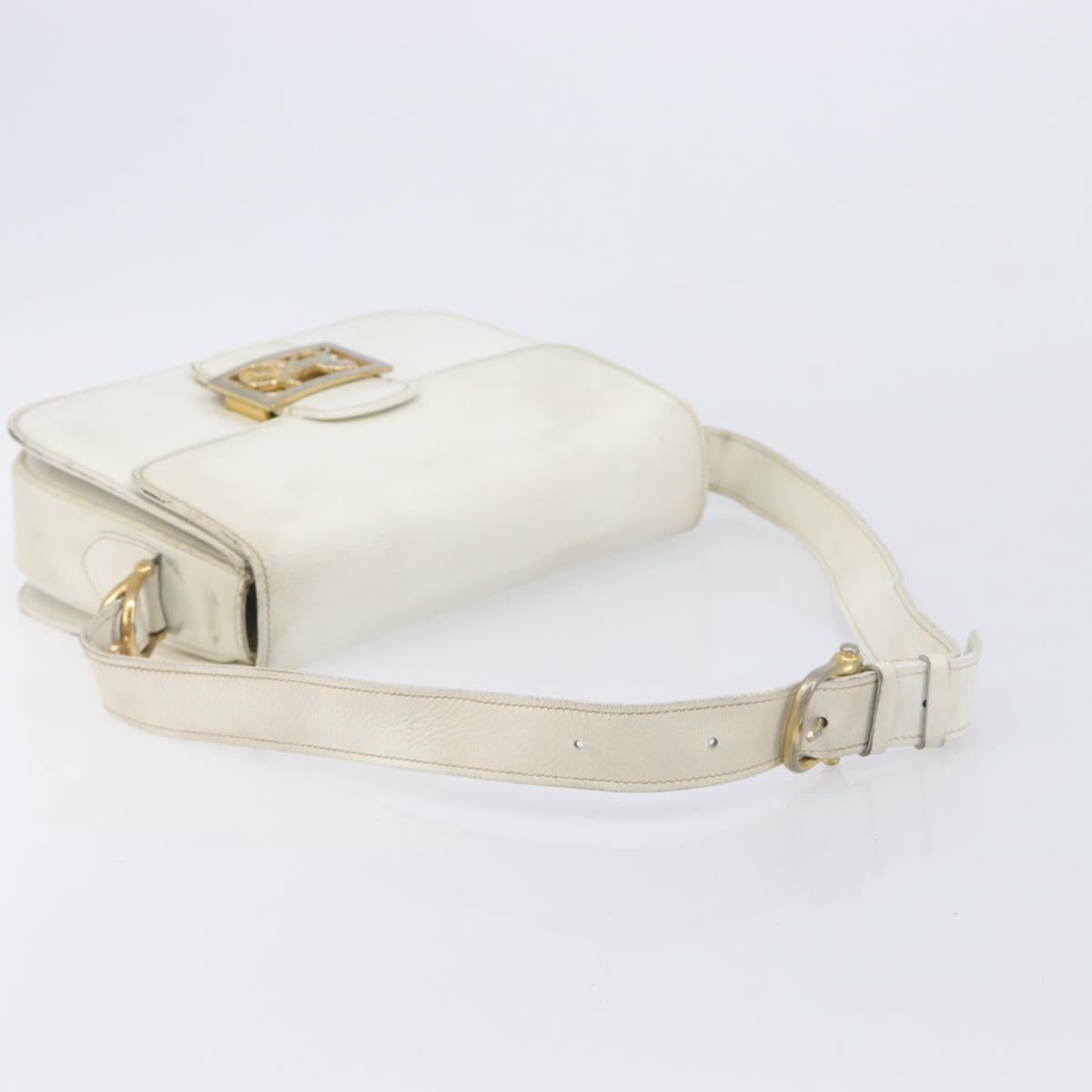 CELINE Shoulder Bag Leather White Gold Auth ep15980