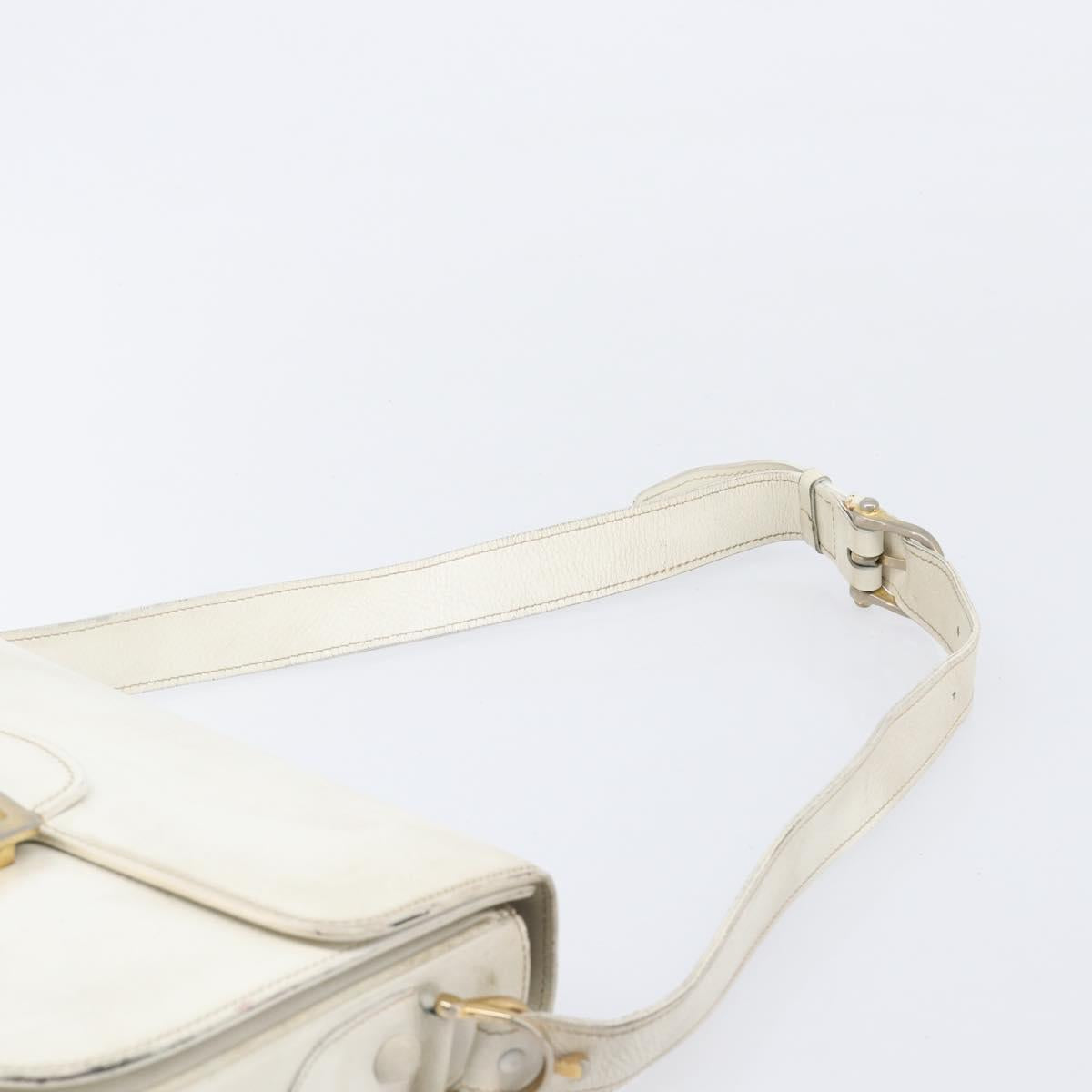 CELINE Shoulder Bag Leather White Gold Auth ep15980