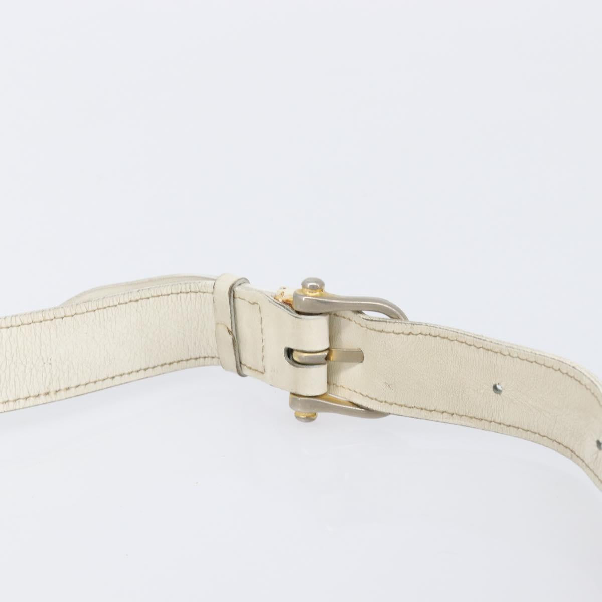CELINE Shoulder Bag Leather White Gold Auth ep15980