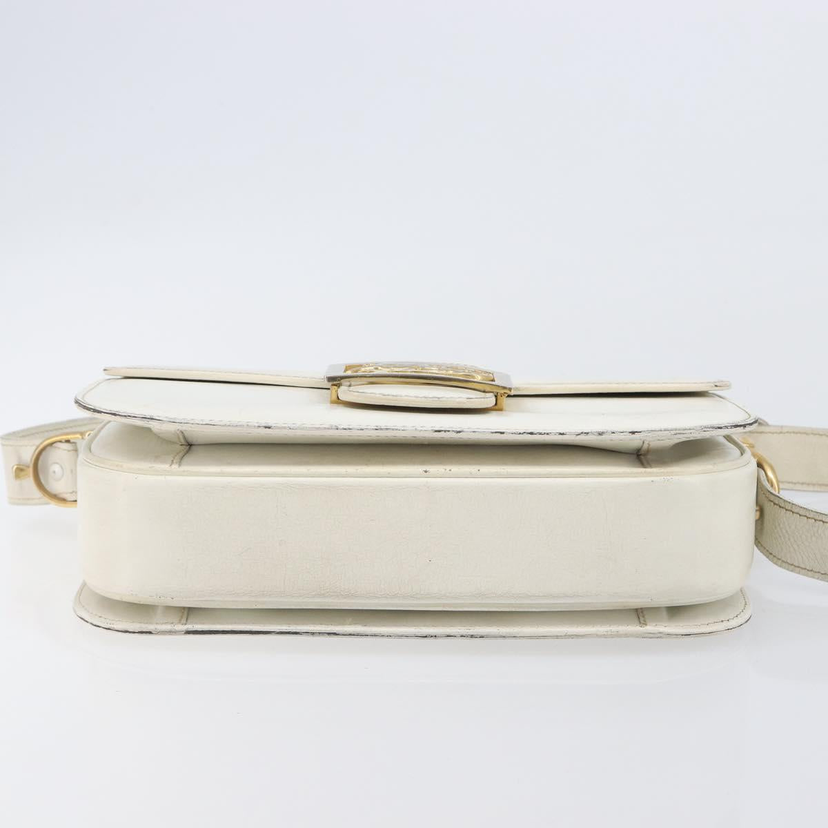 CELINE Shoulder Bag Leather White Gold Auth ep15980