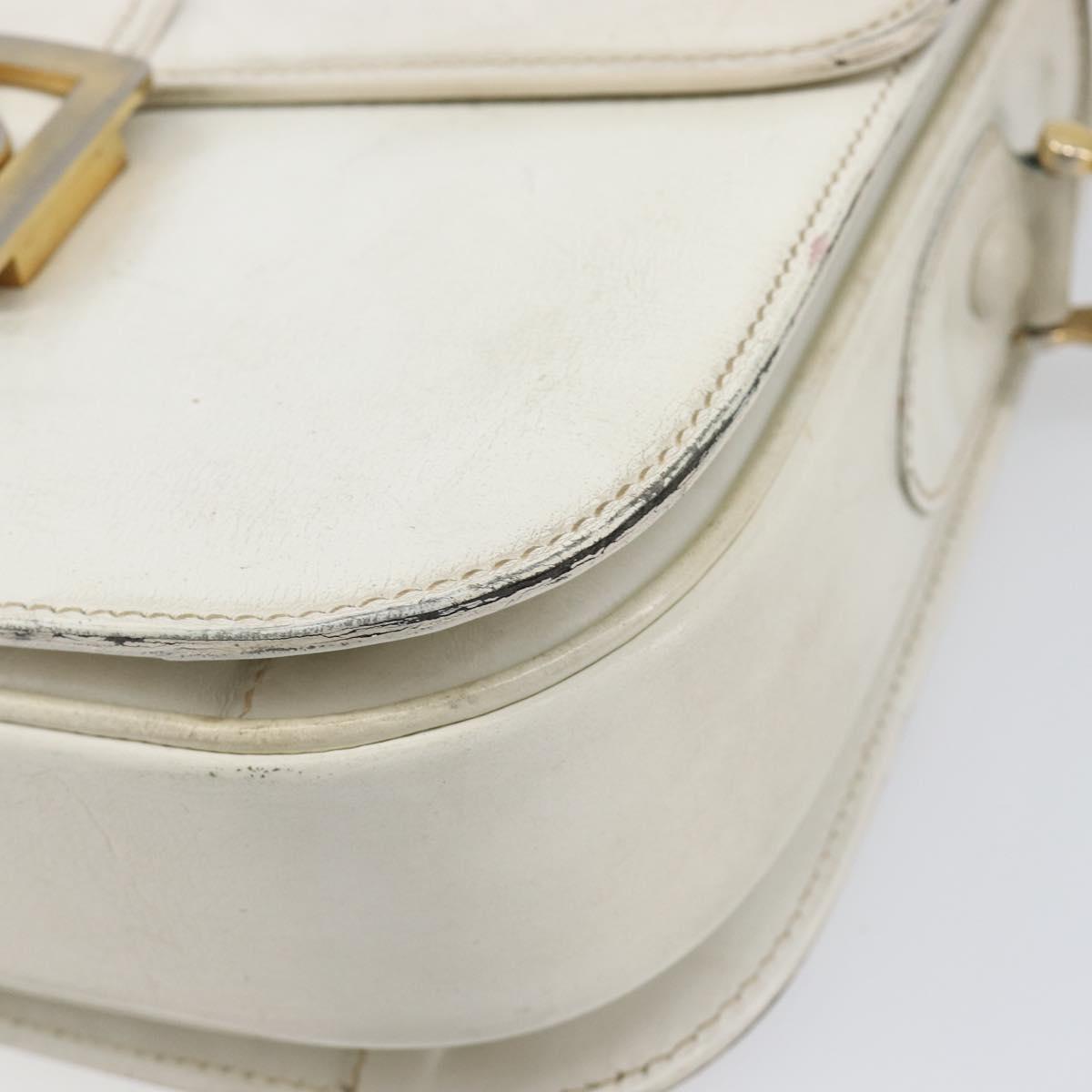 CELINE Shoulder Bag Leather White Gold Auth ep15980