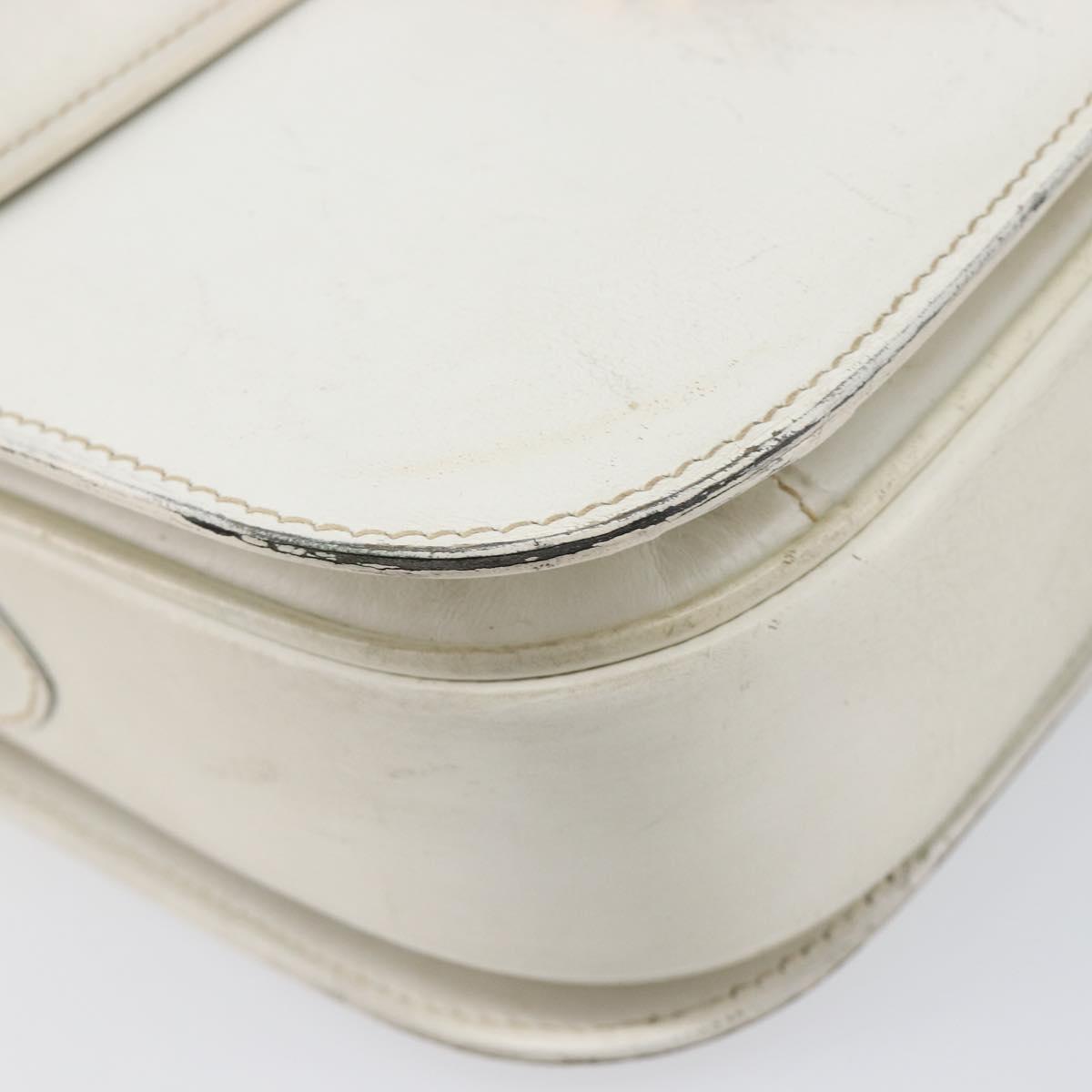 CELINE Shoulder Bag Leather White Gold Auth ep15980