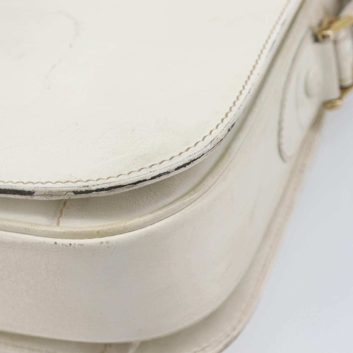 CELINE Shoulder Bag Leather White Gold Auth ep15980