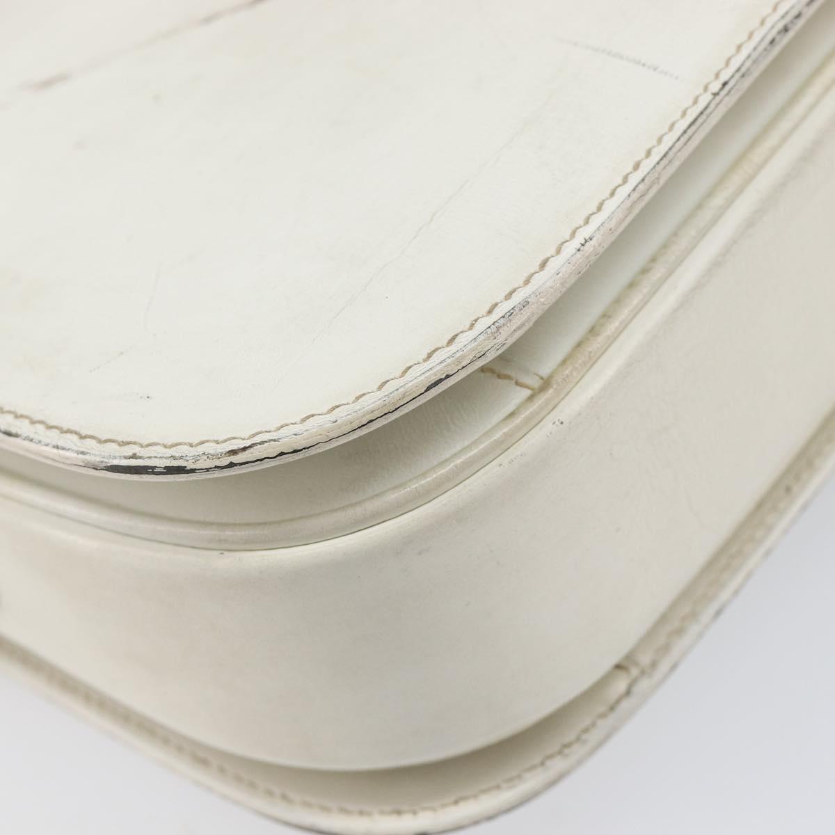 CELINE Shoulder Bag Leather White Gold Auth ep15980