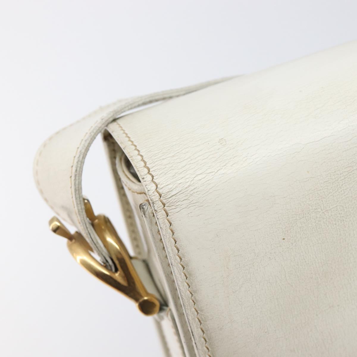 CELINE Shoulder Bag Leather White Gold Auth ep15980