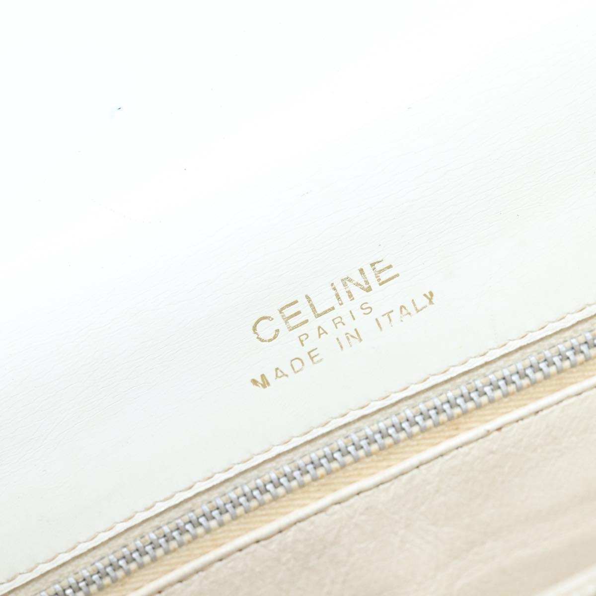 CELINE Shoulder Bag Leather White Gold Auth ep15980
