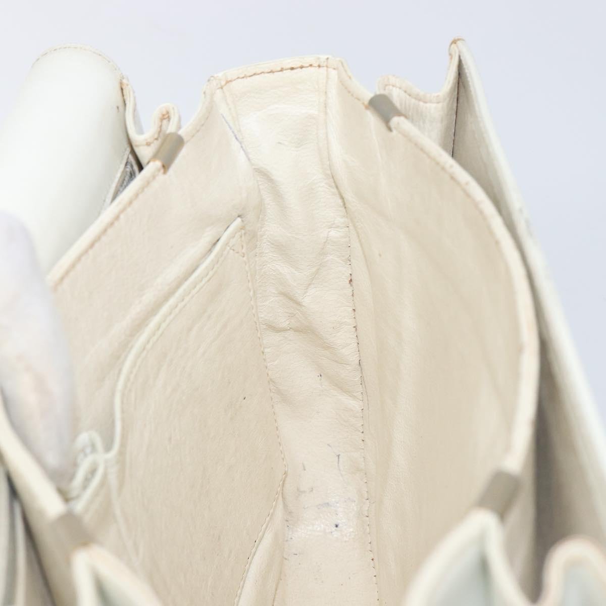 CELINE Shoulder Bag Leather White Gold Auth ep15980
