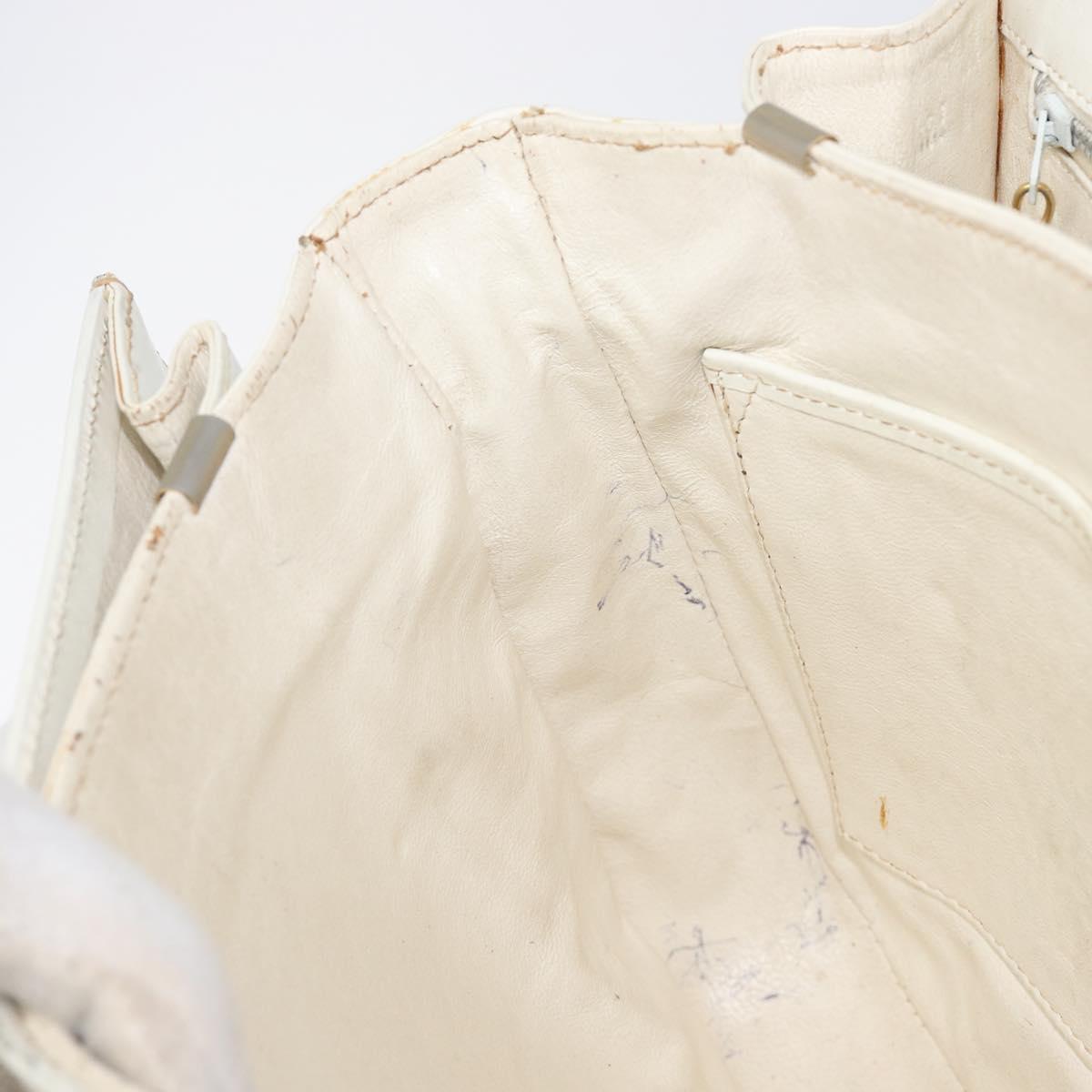 CELINE Shoulder Bag Leather White Gold Auth ep15980
