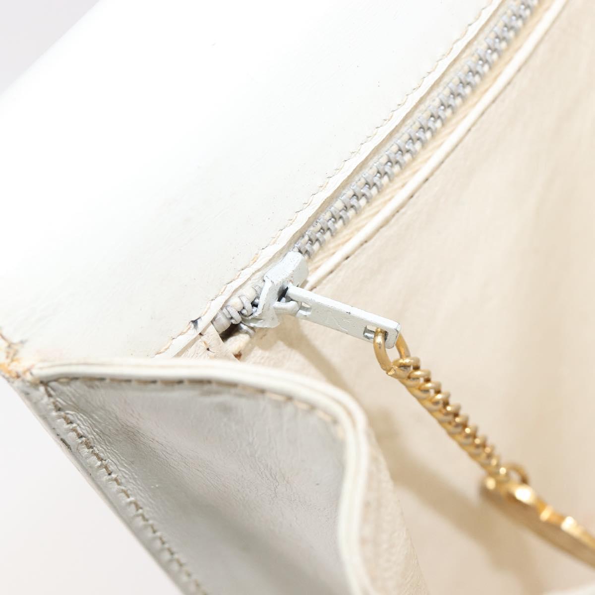 CELINE Shoulder Bag Leather White Gold Auth ep15980