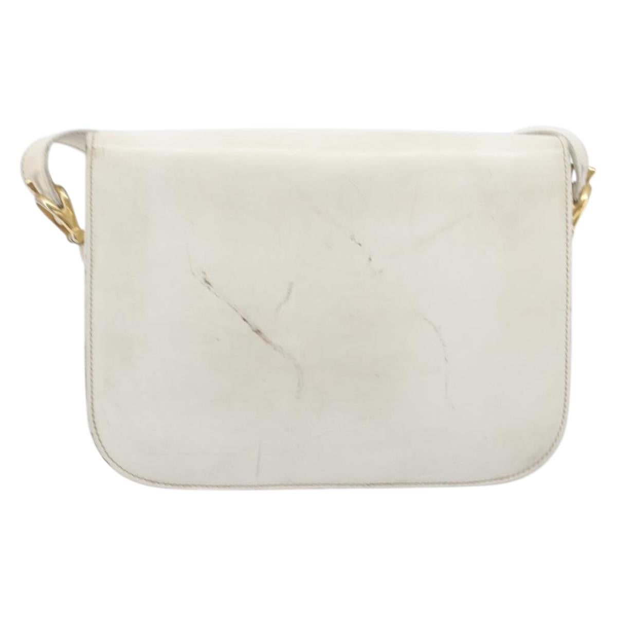 CELINE Shoulder Bag Leather White Gold Auth ep15980