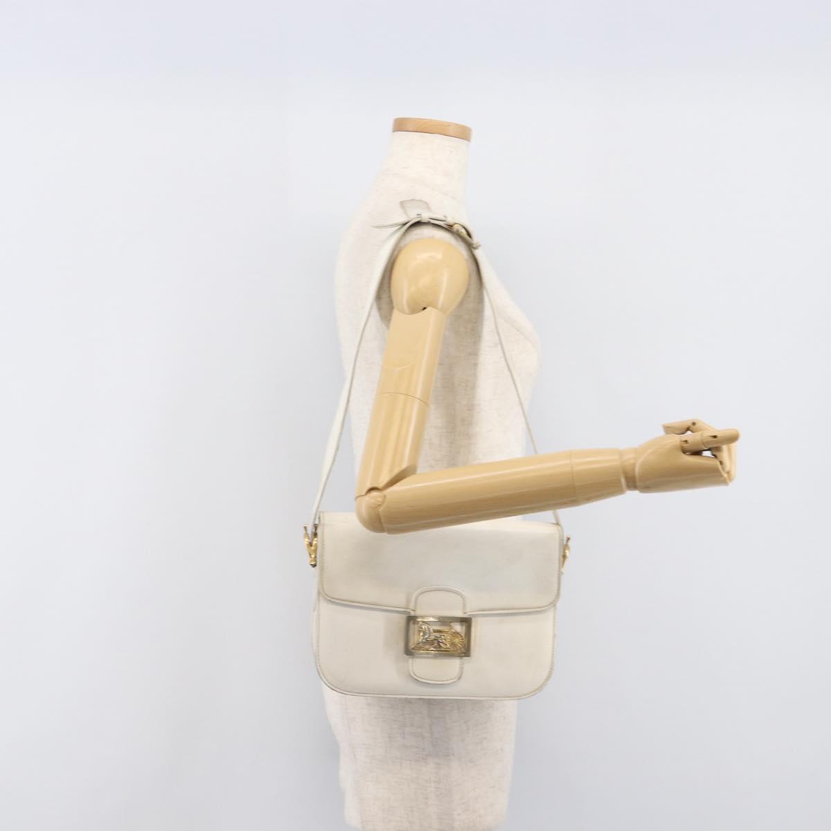 CELINE Shoulder Bag Leather White Gold Auth ep15980
