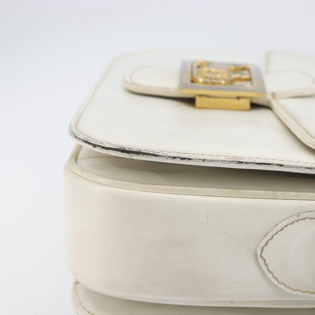 CELINE Shoulder Bag Leather White Gold Auth ep15980