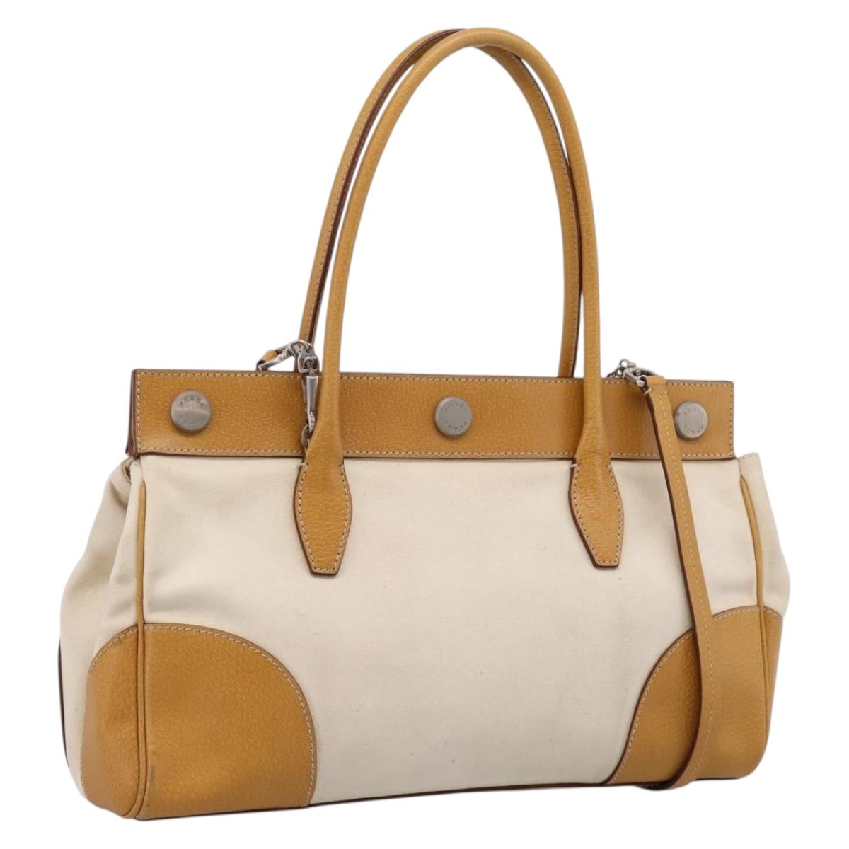 PRADA Hand Bag Canvas 2way White Silver Auth ep15981