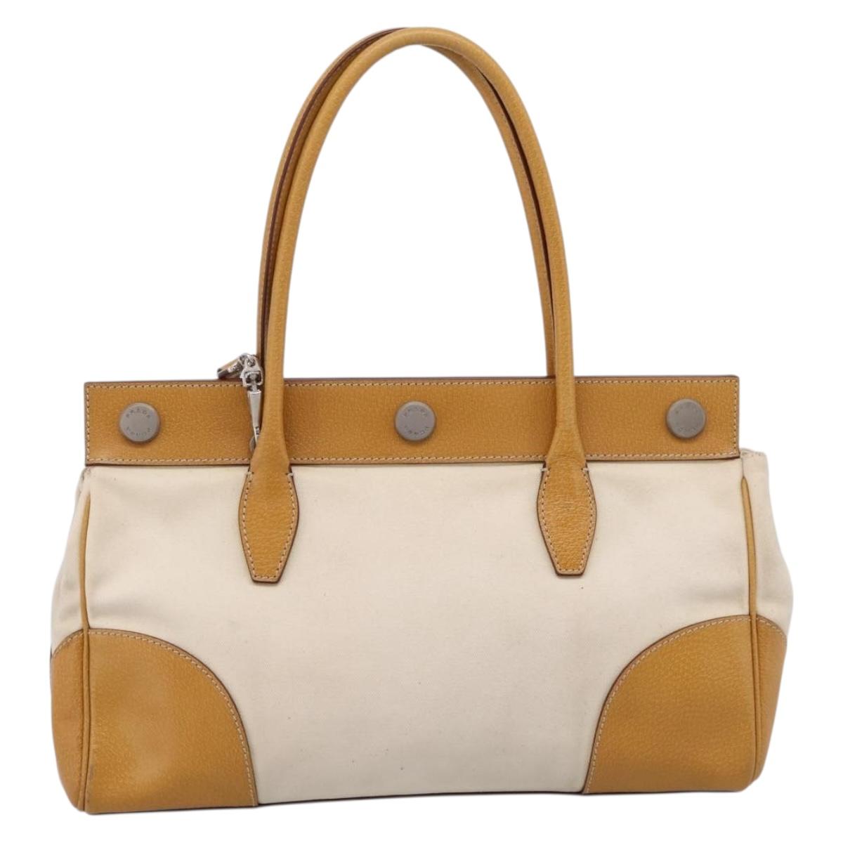PRADA Hand Bag Canvas 2way White Silver Auth ep15981