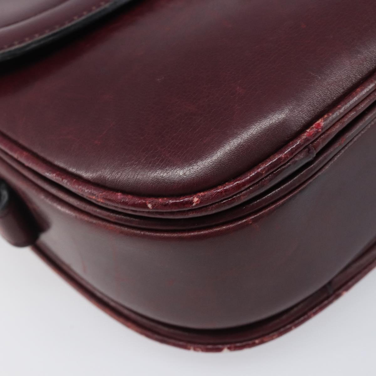 CELINE Shoulder Bag Leather Bordeaux Gold Auth ep15984
