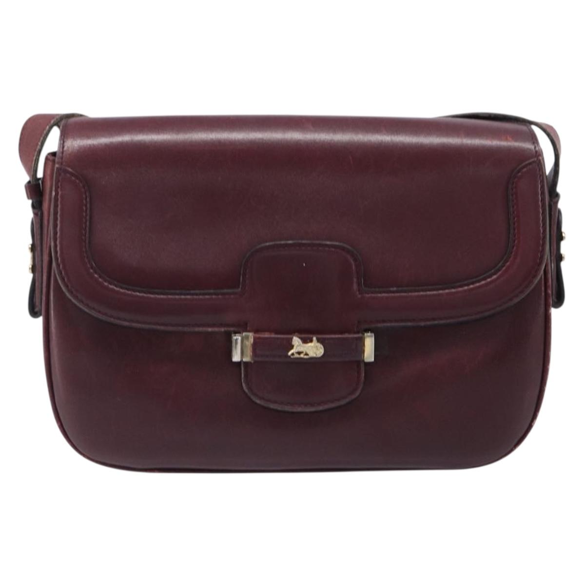 CELINE Shoulder Bag Leather Bordeaux Gold Auth ep15984
