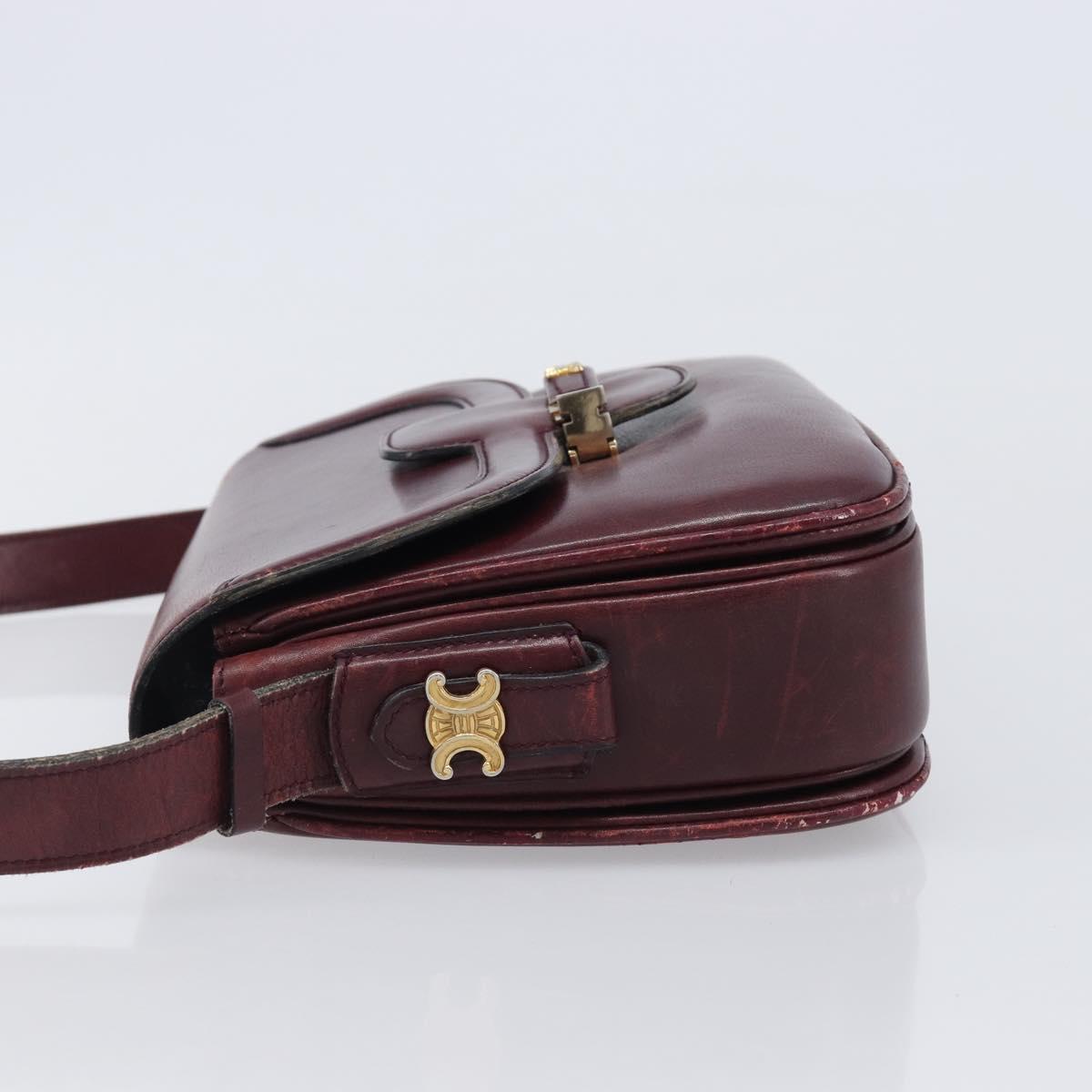 CELINE Shoulder Bag Leather Bordeaux Gold Auth ep15984