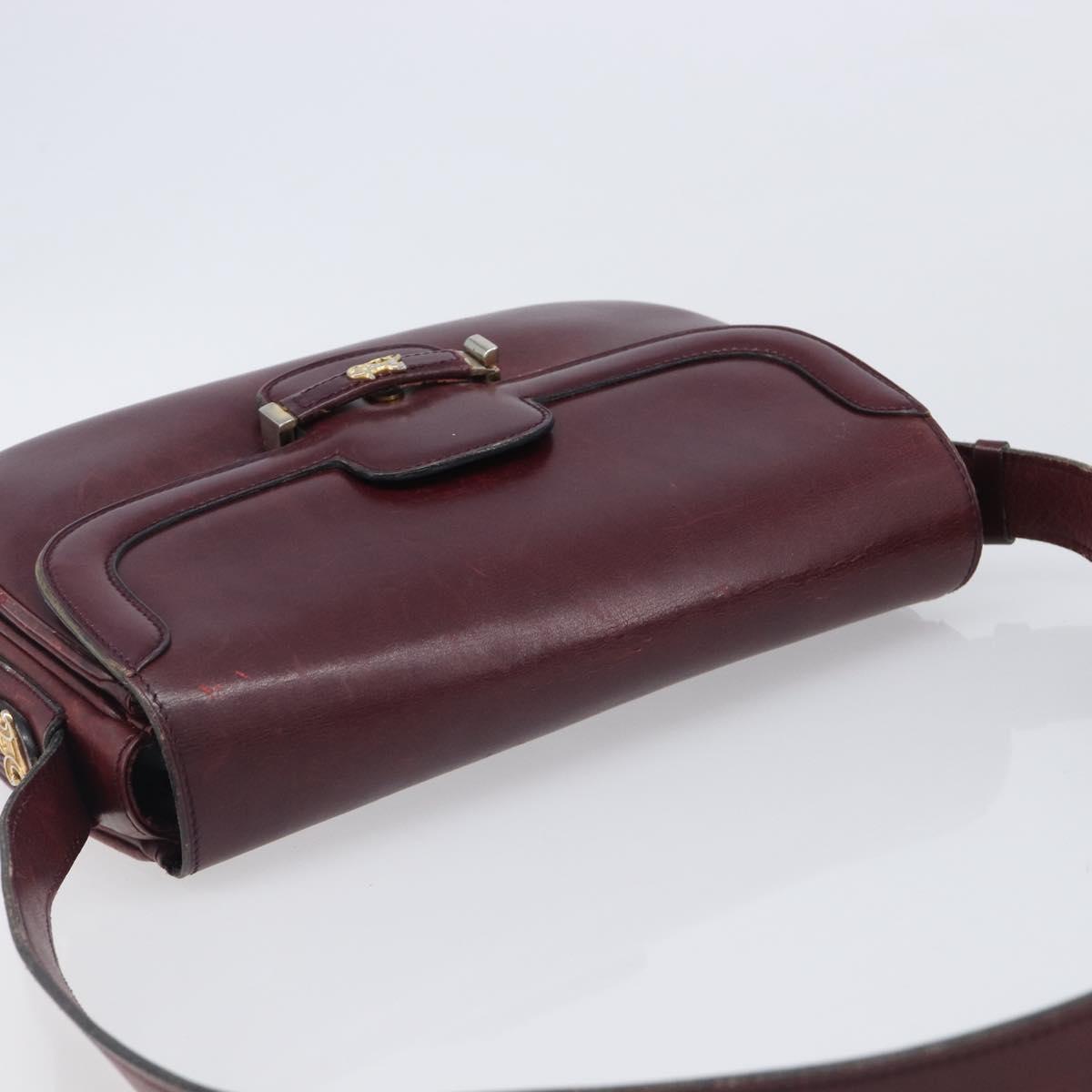 CELINE Shoulder Bag Leather Bordeaux Gold Auth ep15984