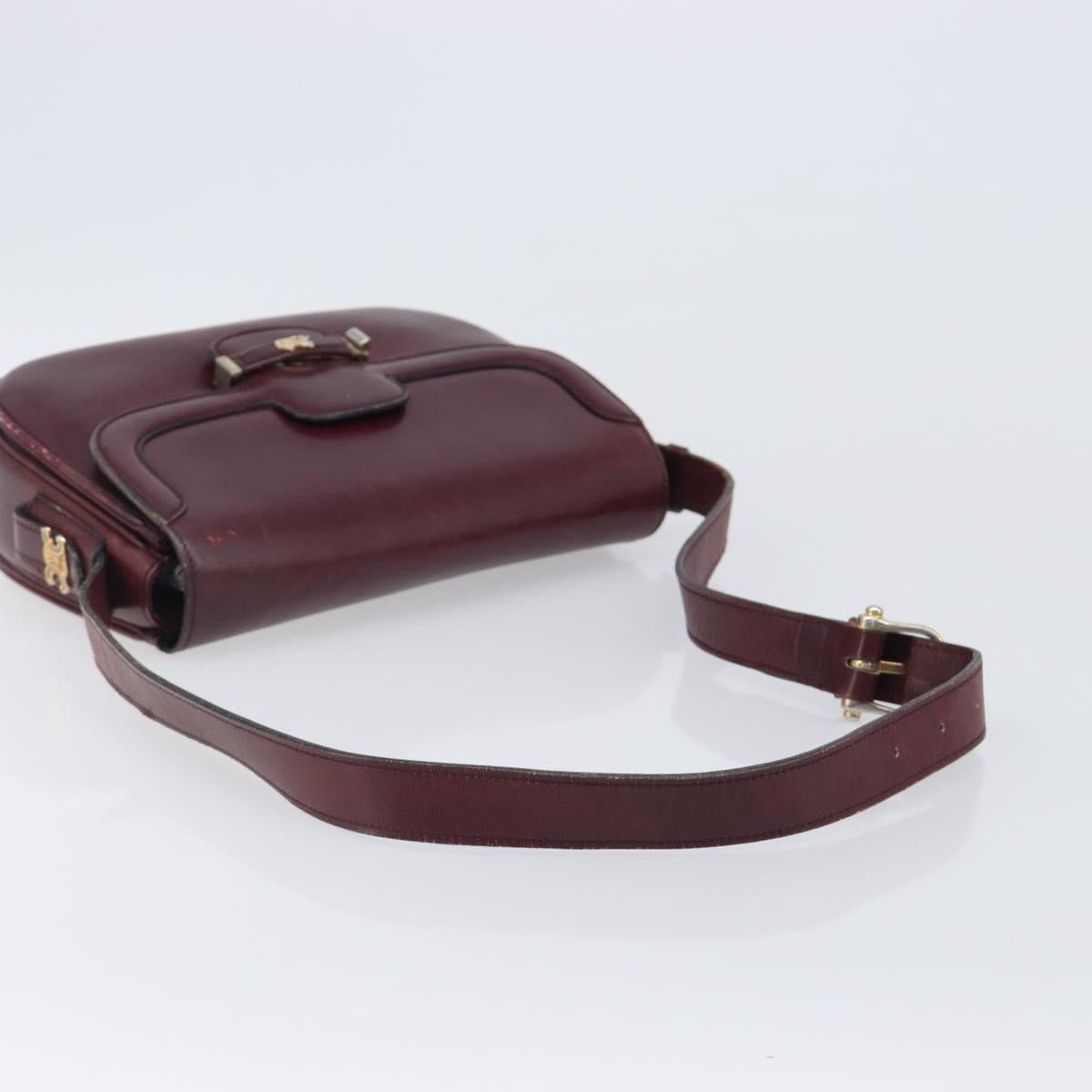 CELINE Shoulder Bag Leather Bordeaux Gold Auth ep15984
