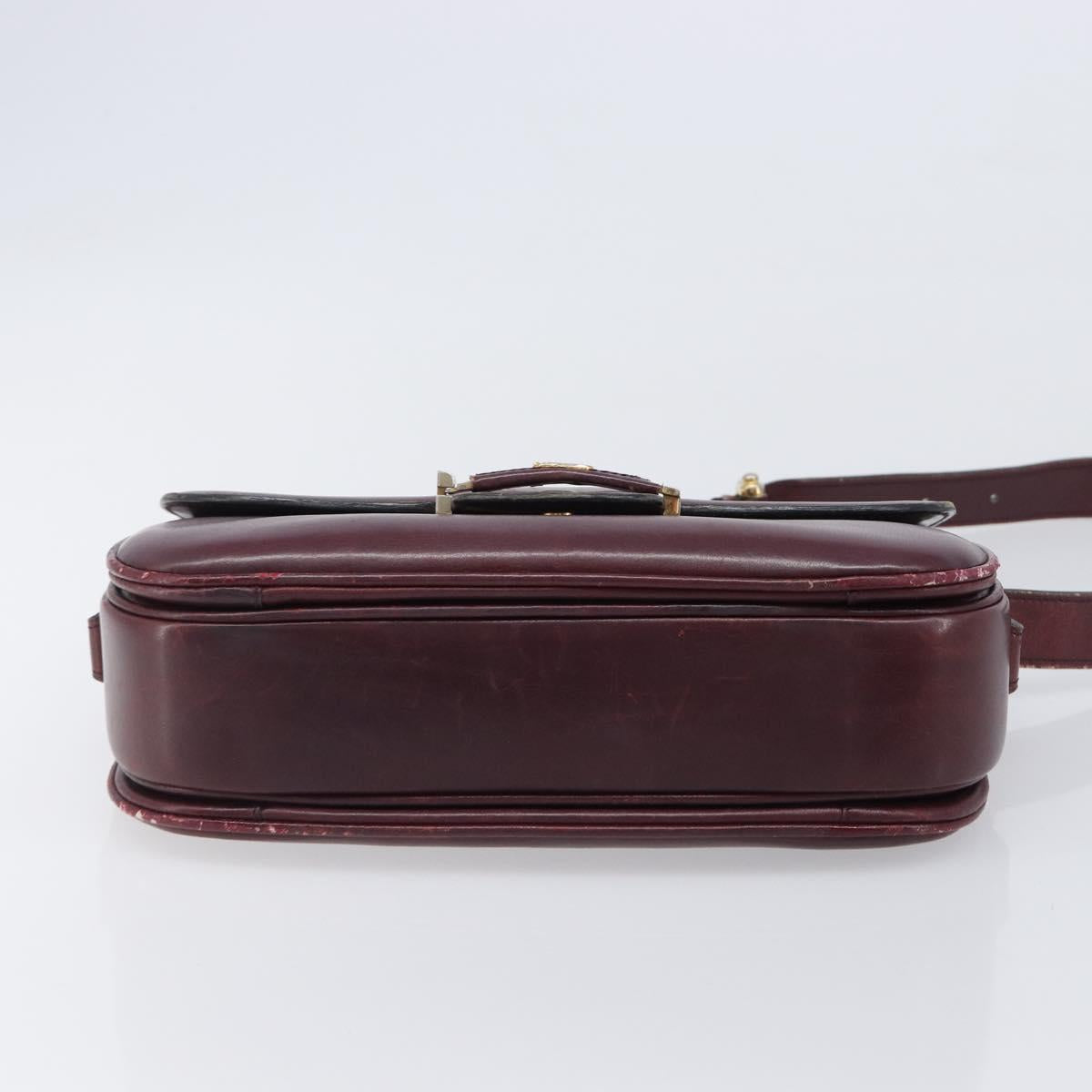 CELINE Shoulder Bag Leather Bordeaux Gold Auth ep15984