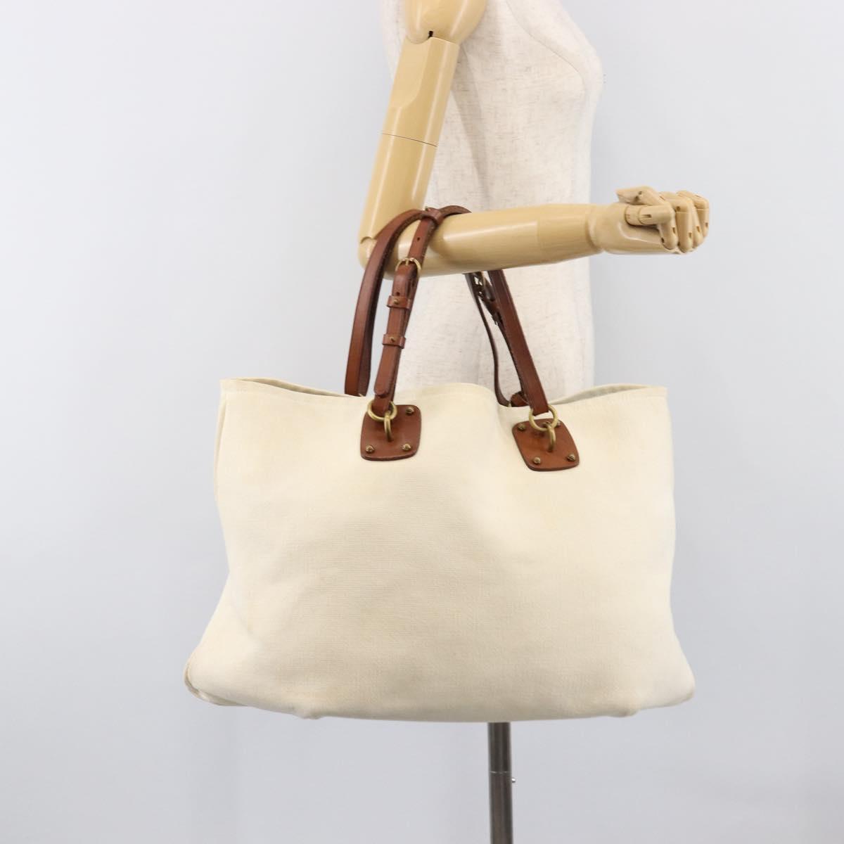 BOTTEGA VENETA Tote Bag Canvas Beige Gold Auth ep15985