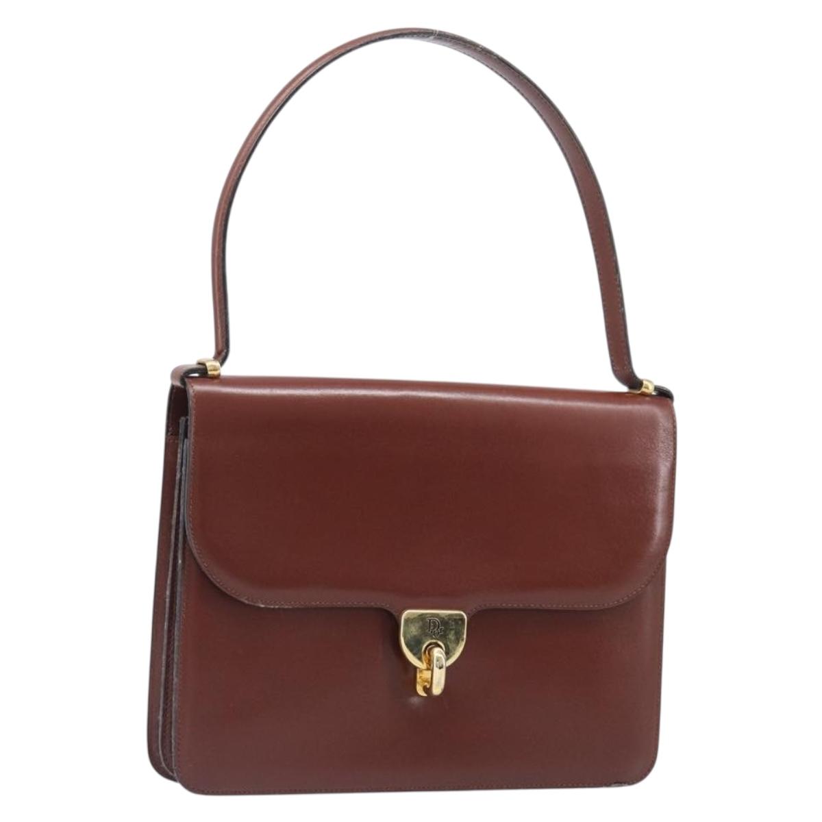 Christian Dior Hand Bag Leather Brown Gold Auth ep15988