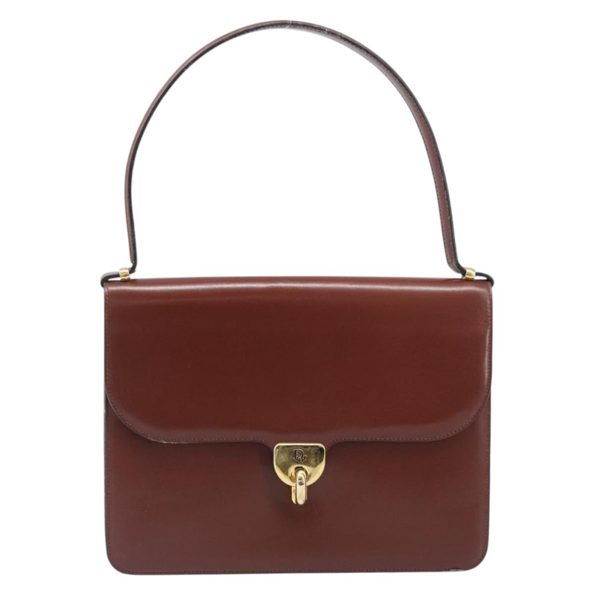Christian Dior Hand Bag Leather Brown Gold Auth ep15988