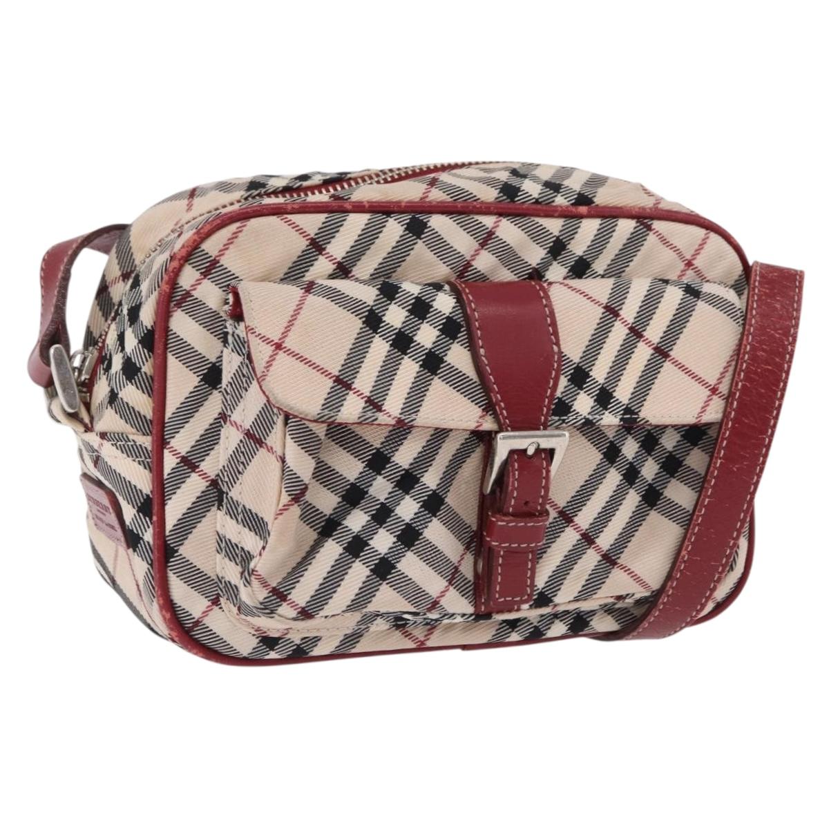 BURBERRY Nova Check Blue Label Shoulder Bag Canvas Beige Silver Auth ep15989