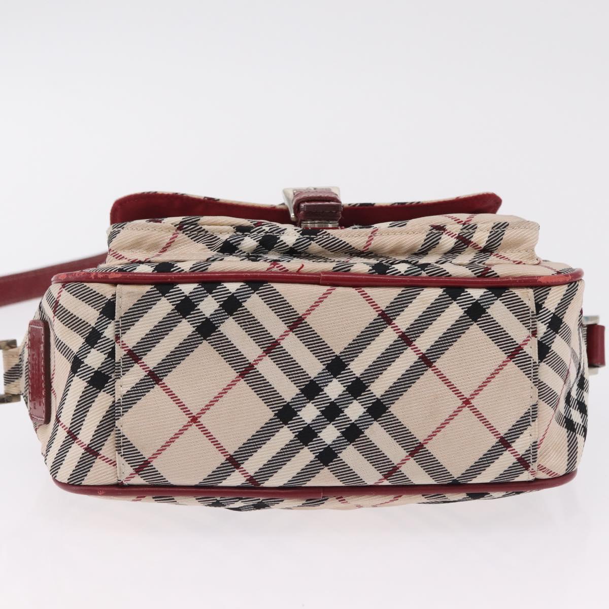BURBERRY Nova Check Blue Label Shoulder Bag Canvas Beige Silver Auth ep15989